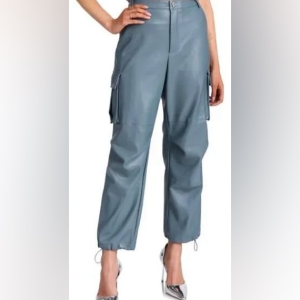 7 for all mankind faux leather cargo pants stone blue size small